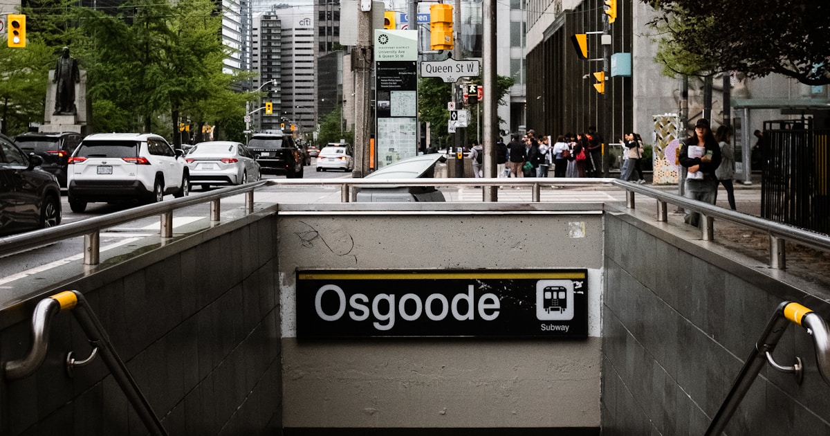 Entrance to Osgoode TTC subway station on Queen Street West in downtown Toronto